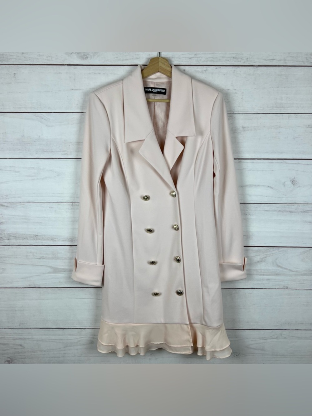 New Karl Lagerfeld Paris Notch Lapel Chiffon Flounce Hem Mini Blazer Pink Size 6